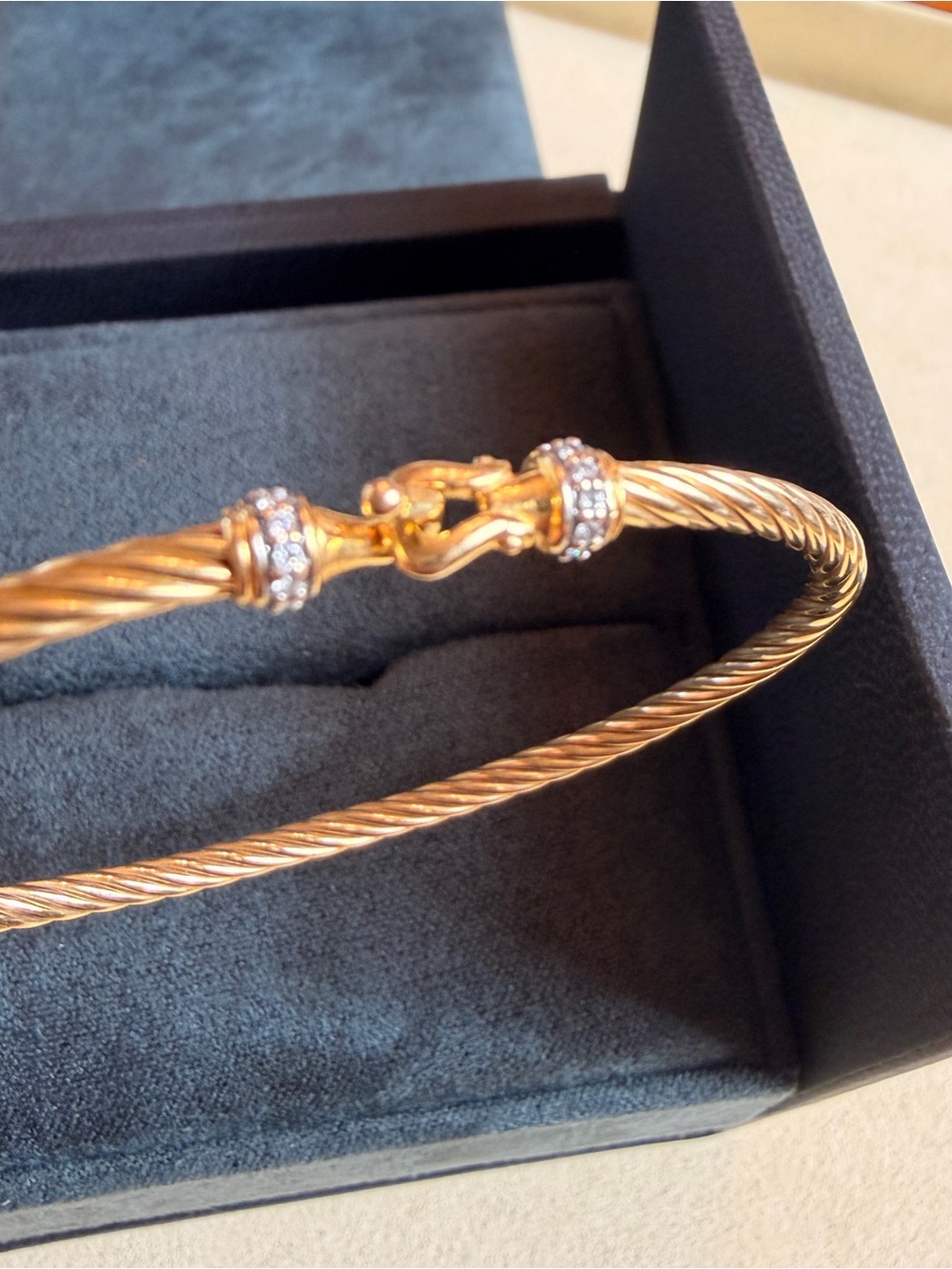 David Yurman 18K Yellow Gold with Diamonds Buckle Classic Cable Bracelet 2.6mm - Picture 9 of 14